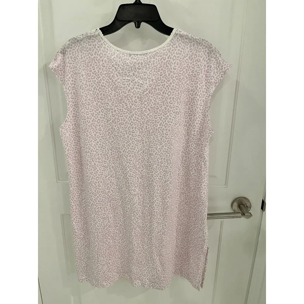NWOT P.Jamas Light Baby Pink Lepoard Animal Print Nightgown Pima Cotton XL - Picture 5 of 6